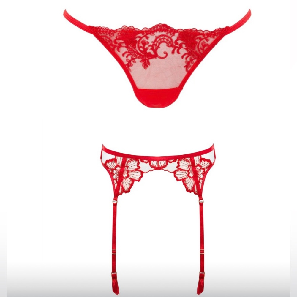 Bluebella Red Lace Garter Belt and Thong Set